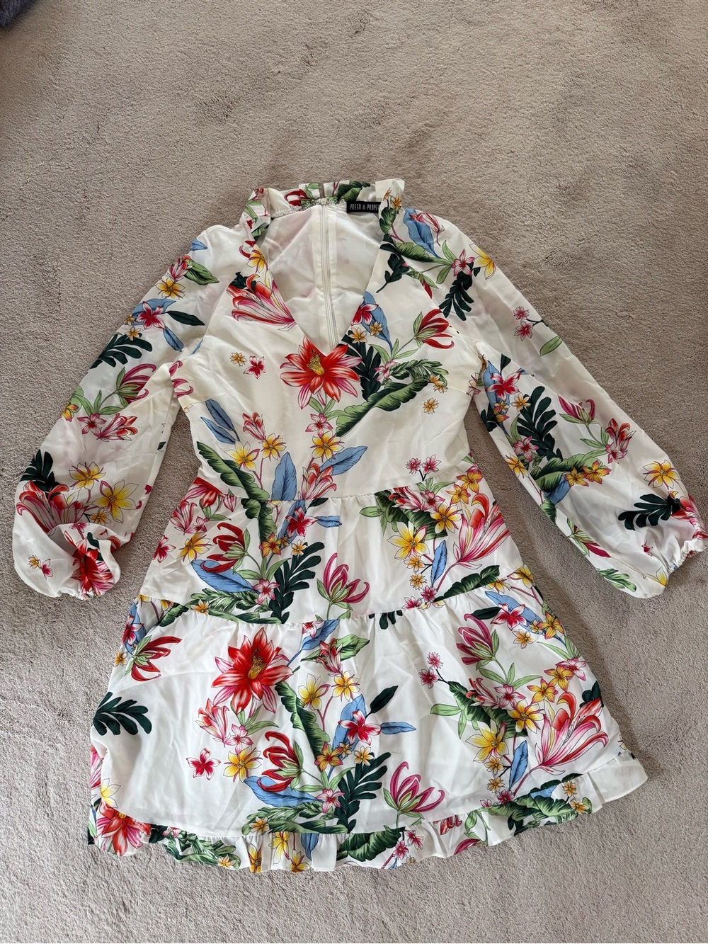 White Floral V-Neck Tiered Dress